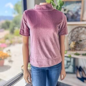 Anthropologie Dusty Rose Blush Krisha Velvet Mock Neck Short Sleeve Top, X-Small
